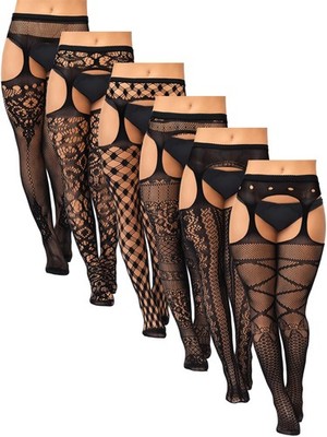 6 Pairs Women Plus Size Fishnet Thigh High Stockings Suspender Garter Belt Li...