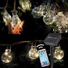 30FT Solar String Lights Outdoor Waterproof with Remote, 20 Edison Shatterpro...