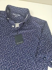 New Mizzen+Main Halyard SS Polo Indigo Confetti Dot Blue Mens Size Medium Trim