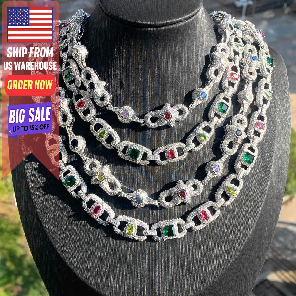 Iced Out Infinity Star Eye CZ Cuban Link Chain Necklace Hip Hop