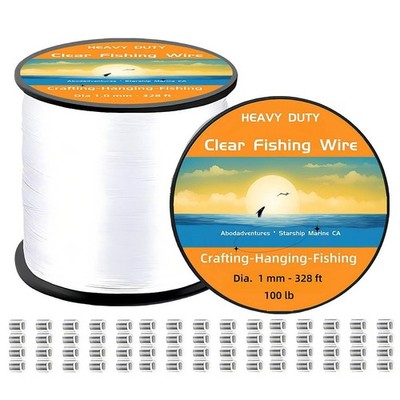 100lb 1mm Clear Monofilament Fishing Line 328ft Value Pack with Crimps |  eBay