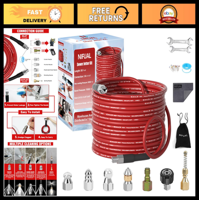 #ad 50FT Sewer Jetter Kit for Pressure Washer 5800PSI Drain Cleaner Nozzle DIY Too $71.99