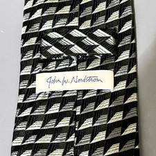 John W Nordstrom Silk Tie Gray Geometric Woven Made In Italy New Black Silver