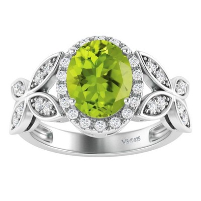 Natürlicher Peridot im Ovalschliff 2,25 kt Weißgold plattiert Halo 925 Verlobungsring