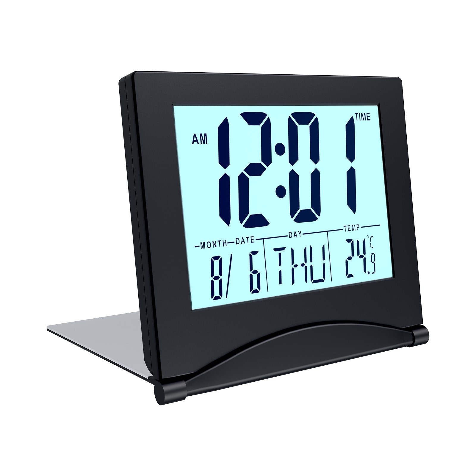 Digital Clock LCD Travel Alarm Foldable with Backlight Black photo Digital Clock LCD Travel Alarm Foldable with Backlight Black photo