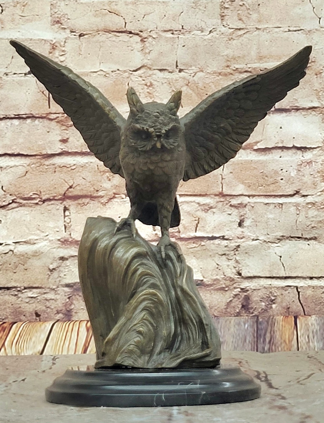 Bronze Owl on Tree Stump  Handmade Animal Sculpture, Classic Decor Sale