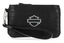 Harley-Davidson Women's Metal Bar & Shield Croco Coin Case w/ Wristlet, Black