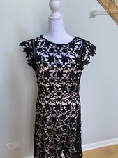 Eliza J Black Lace High-Low Dress with Floral Design