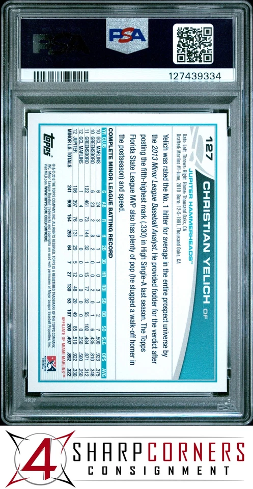 2013 TOPPS PRO DEBUT #127 CHRISTIAN YELICH RC PSA 10 - Image 2 of 3