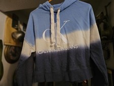 Calvin Klein Jeans XS Cropped Ombre Dip Dye Hoodie Blue White Navy CK Logo