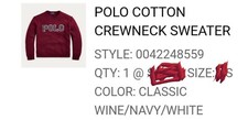 New With Tags .Ralph Lauren Polo Script Spell Out Crewneck Sweater Wine Color.
