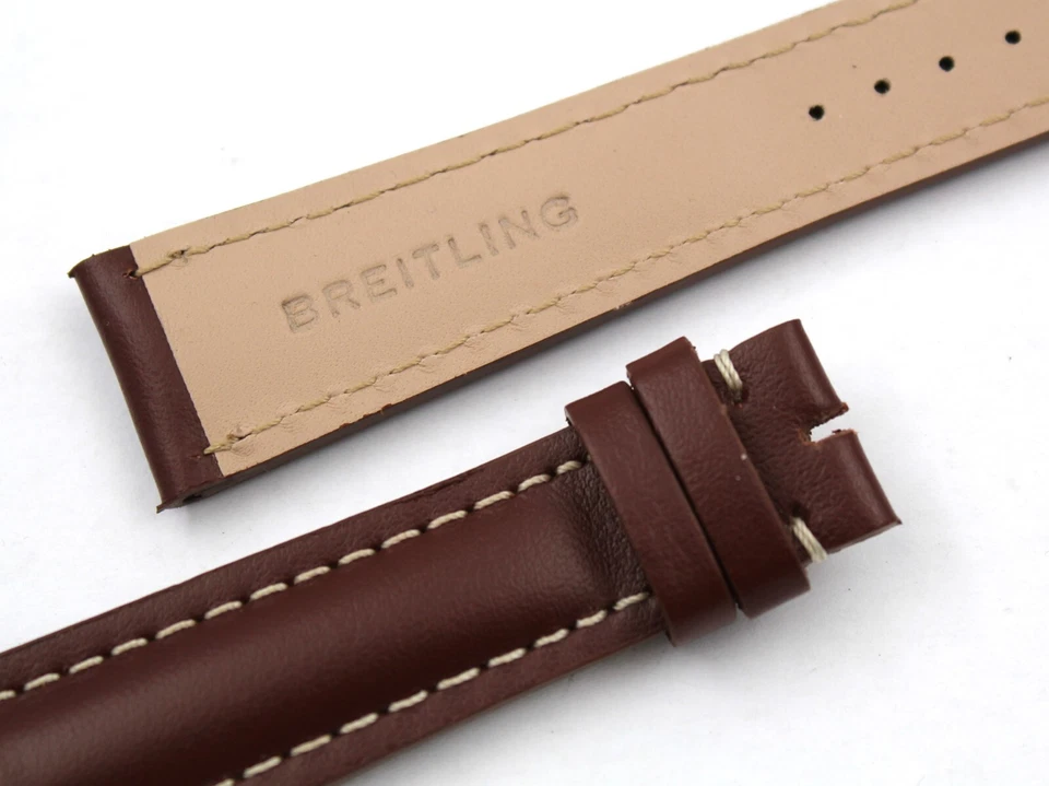 Correa de reloj Breitling lisa marrón oscuro 22/18 mm hecha a mano nueva Foto 4 de 4