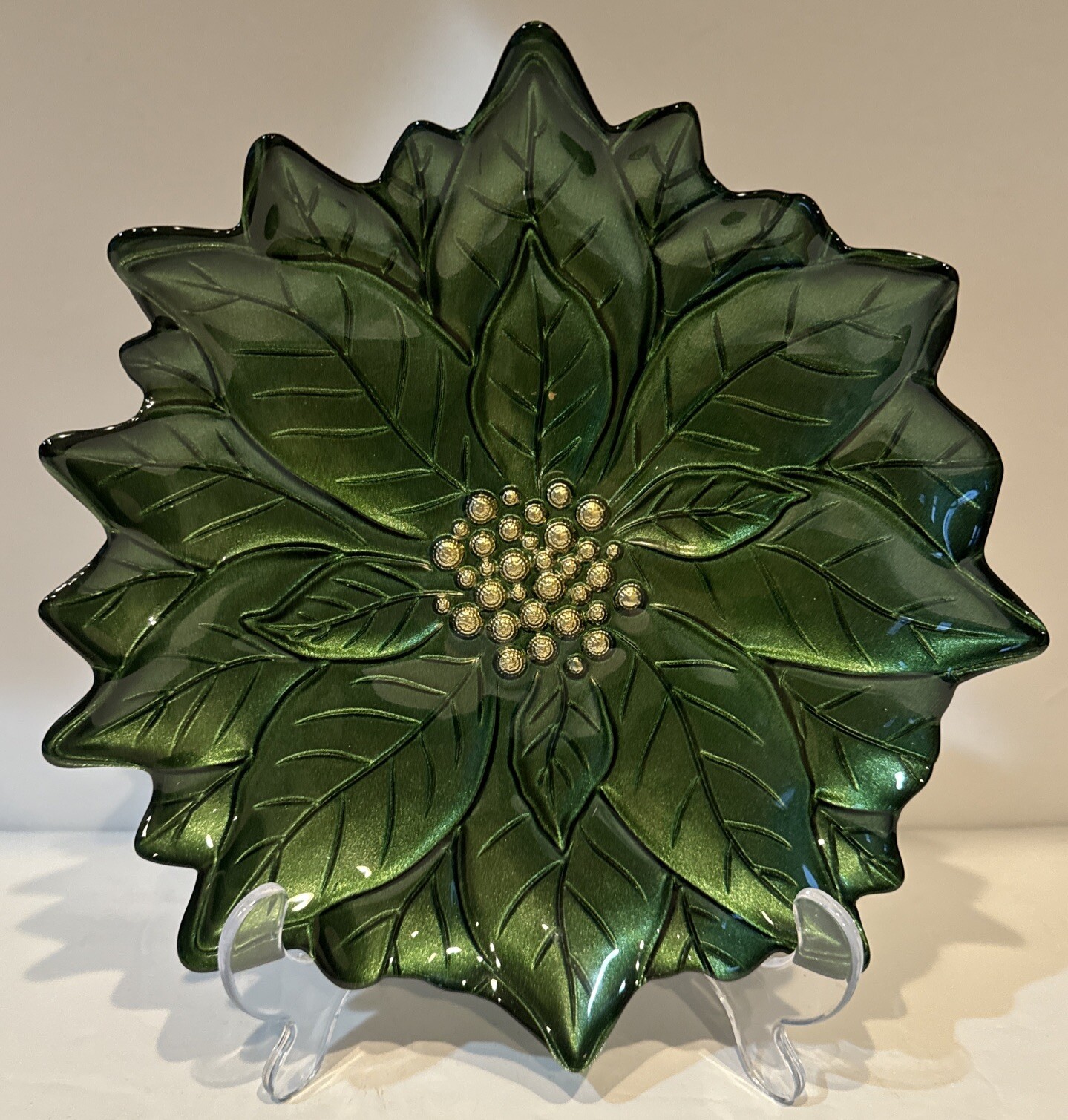 Green Festive Candy Relish Trinket Dish Plate 9” Diameter Floral Design