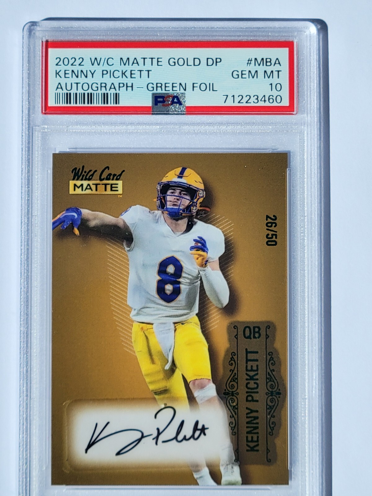 Kenny Pickett Wild Card Matte Gold Draft Pick Autographs #MBA Green Foil