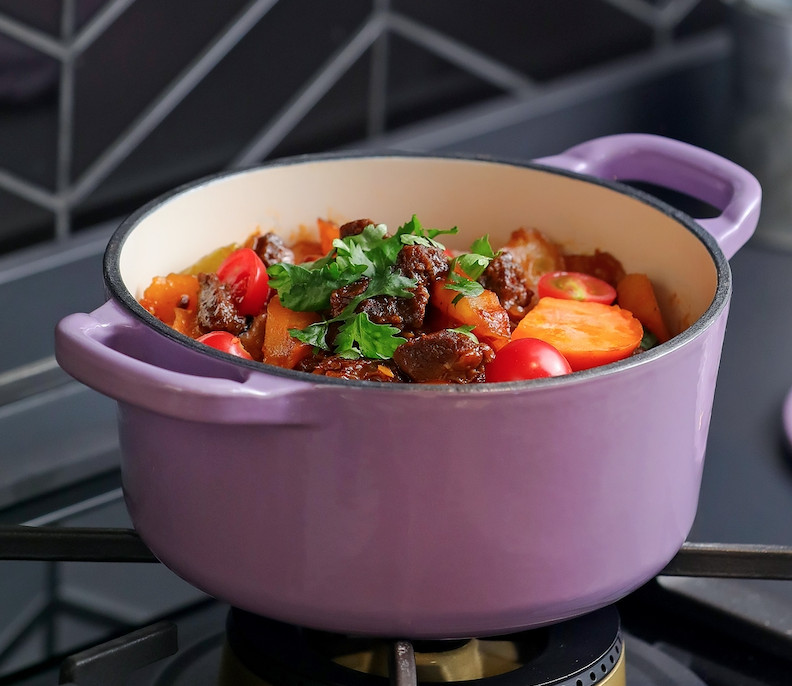 Чугунная кастрюля RJ Legend объемом 1,4 литра, эмалированная кастрюля с ручками фиолетового цвета