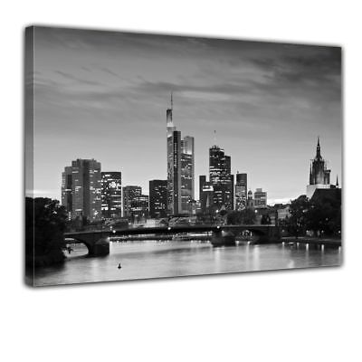 Leinwand 1Tlg Frankfurt schwarz weiß Skyline Bild Bilder Leinwandbild  9H071