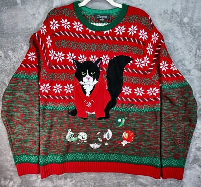 Grumpy Angry Cat Ugly Christmas Sweater Embroidered 33 Degrees Women s Large