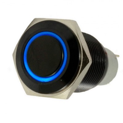 IBRBSB16 INSTALL BAY / 16MM Black Round Switch W/Latch & Harness - Blue LED