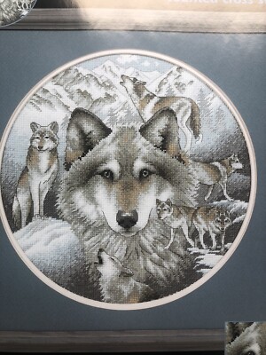 Kreuzstich-Set   Ruf des Wolfes  12  Durchmesser 14ct Aida Faden Nadelkarte