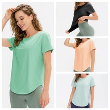 Women Loose T-Shirt Quick Dry Yoga Short Sleeve Fitness Running Sports Tops