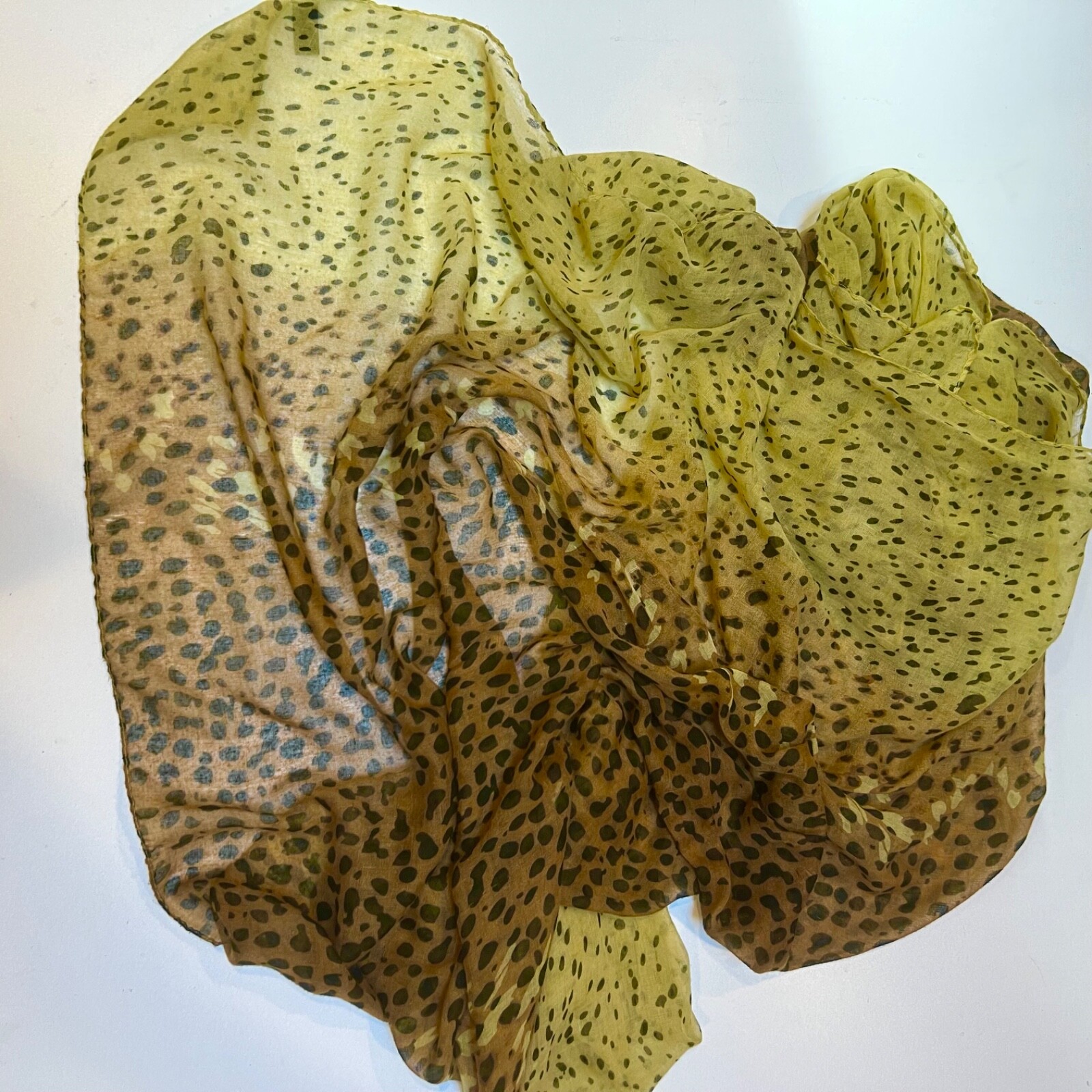 Brown Mustard Leopard Print Viscose Chiffon Scarf 70x45-image