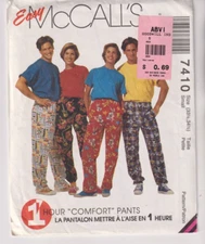 7410 McCALLS Easy - 1 Hour PANTS - UNISEX Sz S 33.5/34.5" Hip