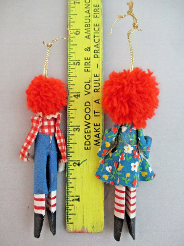Vintage Raggedy Ann & Andy Painted Clothespin Christmas Ornaments - Picture 2 of 2