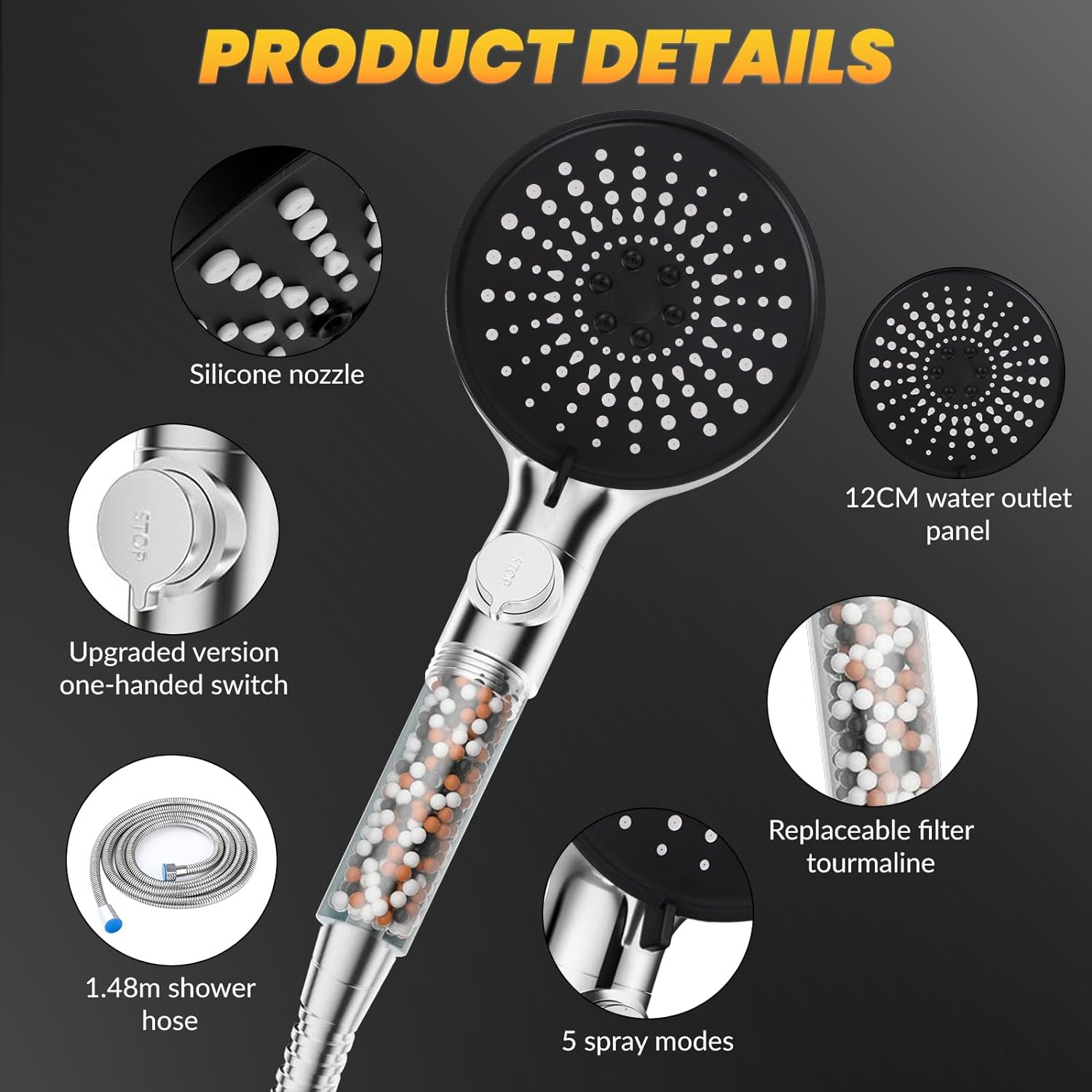 ATPWONZ Shower Head,Shower Head and Hose Set,Filter Shower Head with 1