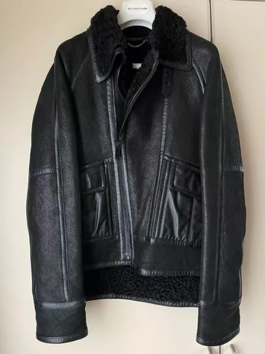 Balenciaga mouton blouson leather riders jacket size: 44 S black made in  Italy