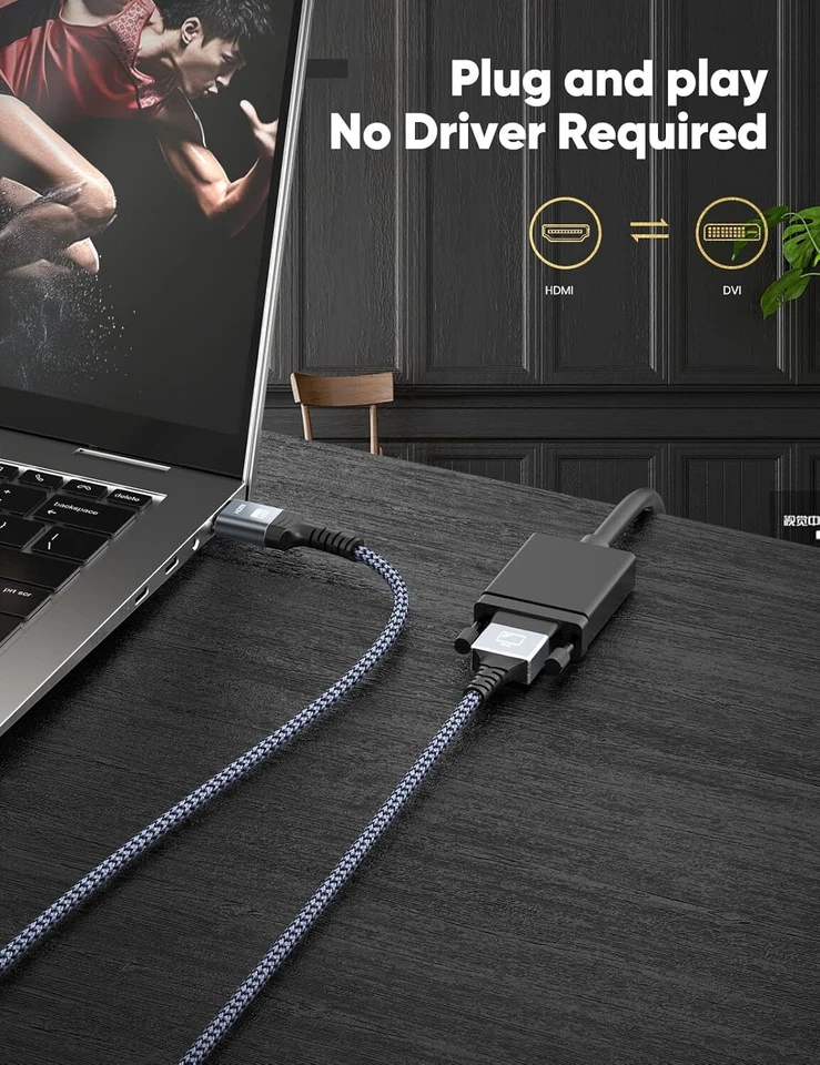 DVI to HDMI Cable DVI-D 24+1 Pin Male to HDMI Male Digital Lead PC to HD TV LCD - Image 4 of 4