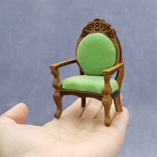 1:12 Scale Dollhouse Miniature Wooden Chair Flocking Seat Furniture Accessories - Picture 1 of 7