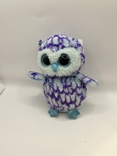 Ty Beanie Boo Boos Oscar the Blue Purple Barn Owl 6" Sparkle Eyes Plush Stuffed