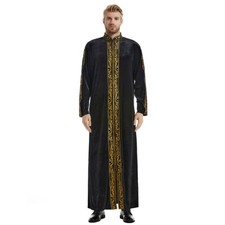 Arab Men Kaftan Muslim Velvet Robe Middle East Moroccan Thobe Embroidery Dress