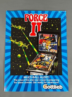 Force 2 Flyer New NOS PROMO Gottlieb Pinball Machine Art Artwork Retro