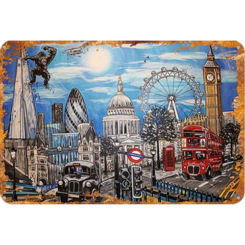 Vintage Metal Plate London Eye Rectangular Iron Painting Wall Art Decor