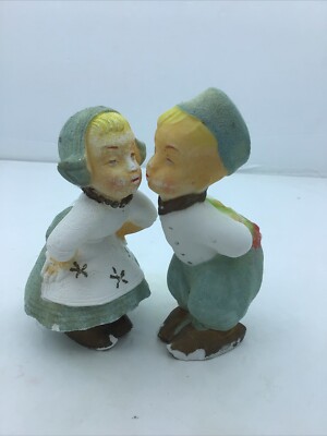Vintage Dutch Kissing Couple Figurines Salt Stone Pair