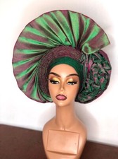 Aso-Oke African Headtie Auto Gele, Headgear, Two Tone Aso Oke Ready To Wear.