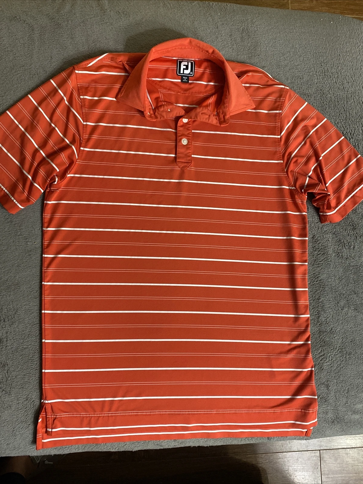 Footjoy FJ Golf Stretch Orange Striped Polo Shirt Men's M