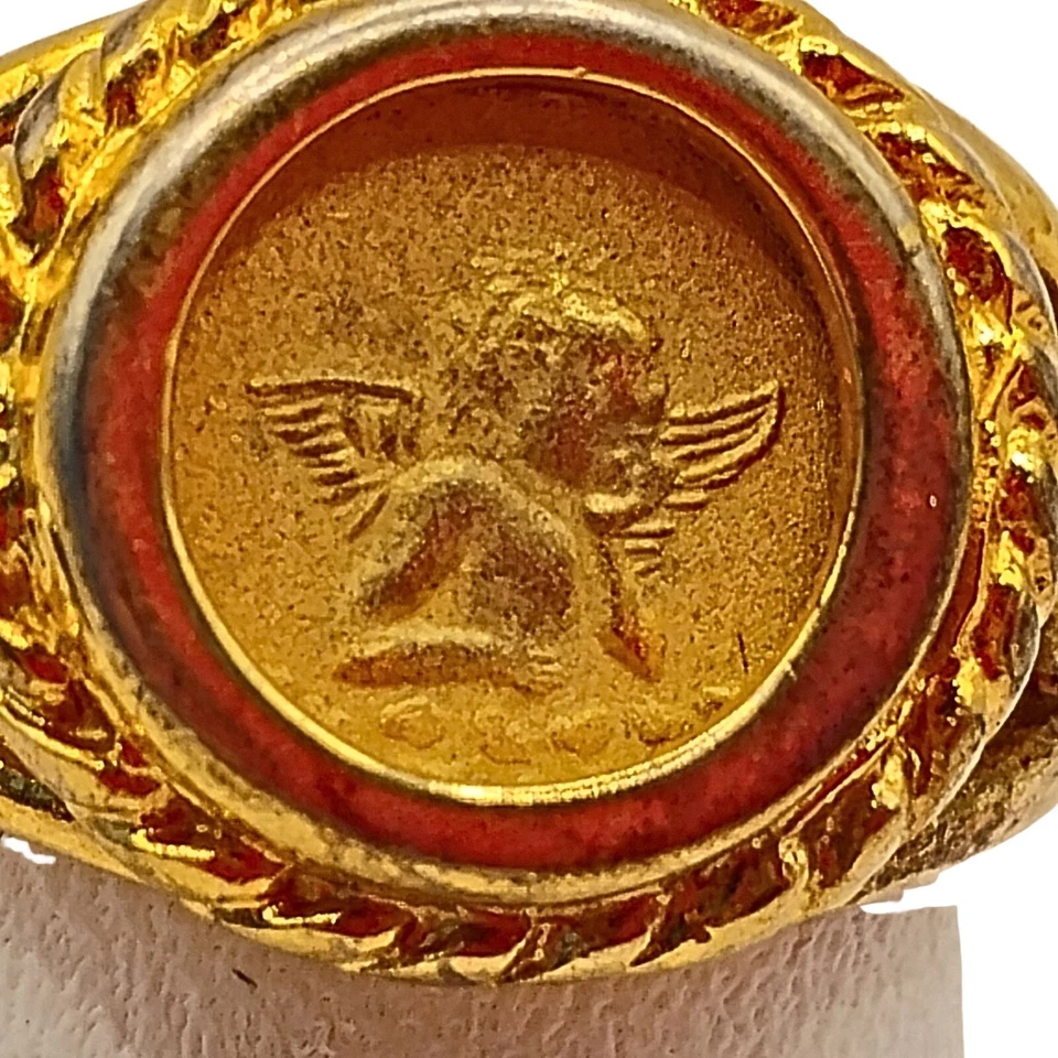 Anillo querubín chapado en oro vintage para mujer 8 sello moneda ángel cuerda cruz declaración Foto 2 de 4