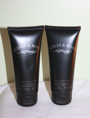 2 pc Ed Hardy Skulls & Roses Hair & Body Wash Gel / Shower Gel Men  3 oz ea New 