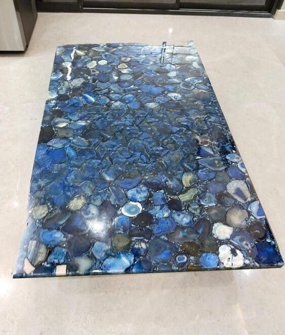 Blue agate dining table kitchen counter slab handmade furniture