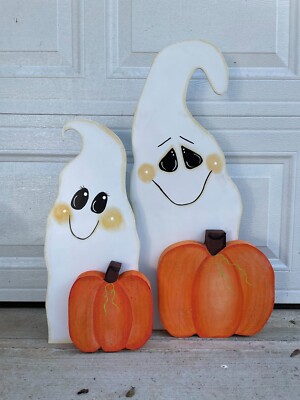 Rustic Ghosts - Hand Painted Yard Art - Fall Halloween - Outdoor or Indoor