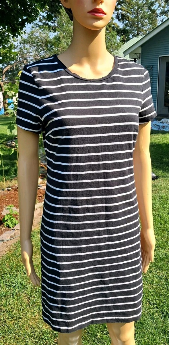 Old Navy T Shirt Dress Womens Size Med Black/White Stripe Short Sleeve EUC