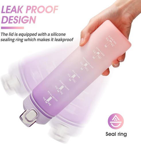 Motivational Water Bottle with Time Marker- 32Oz Water Bottles W Times to Drink - Picture 4 of 12
