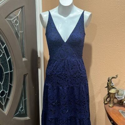 Dress the Population navy blue long lace dress | eBay