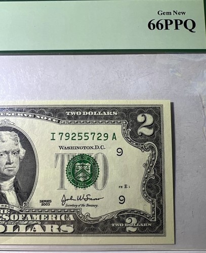 2003 2$ (Minneapolis) Federal Reserve Note Fancy S/N 79255729 PCGS 66 PPQ - Picture 1 of 10
