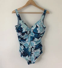 Gabar Womens Ruched Front Floral One Piece Bathing Suit Size 14 Lightly Padded