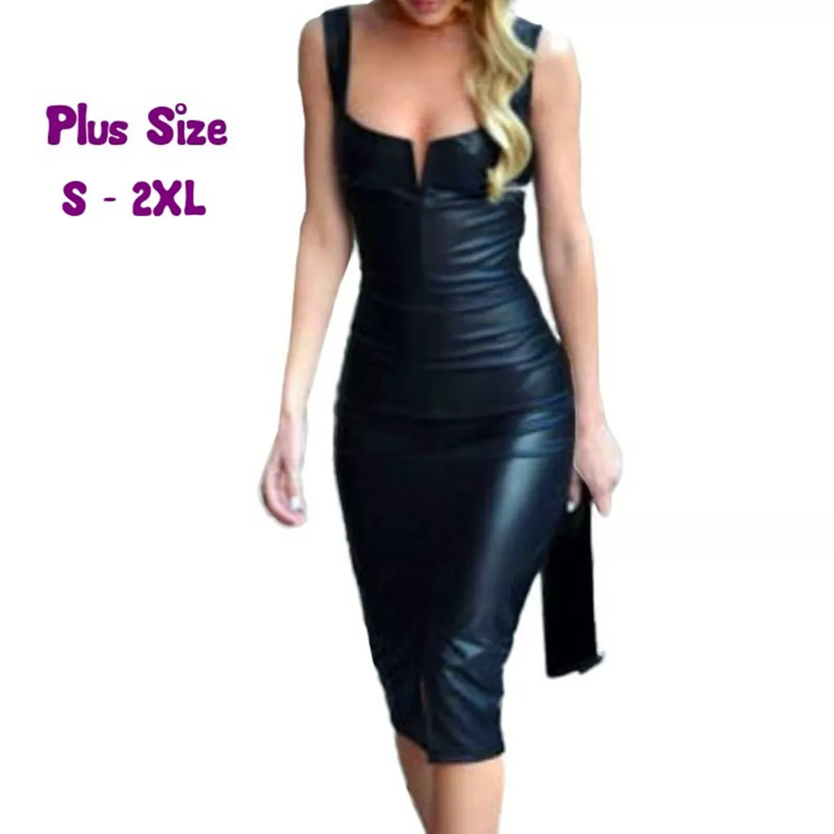 Elegant Sexy Black Synthetic Leather Party Classy Dominant Business women  outfit