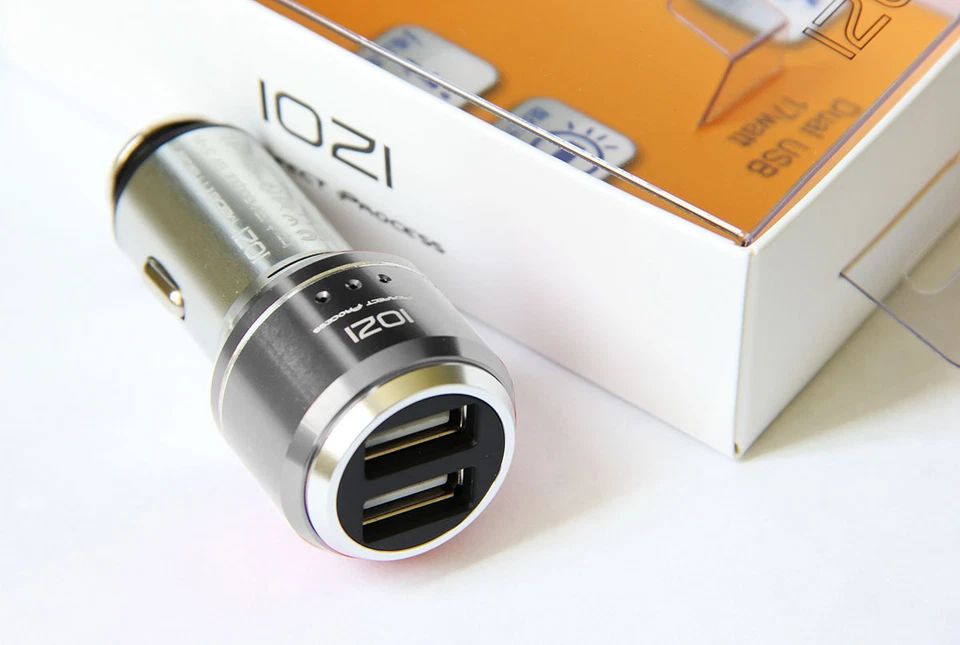IOZI 6061 CNC Aleación de Aluminio LED Doble USB 17W 3.4A Cargador Rápido Coche Teléfono Gris Foto 4 de 4