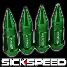 SICKSPEED 4 PC GREEN SPIKED ALUMINUM LUG NUTS FOR WHEELS/RIM 12X1.25 N10
